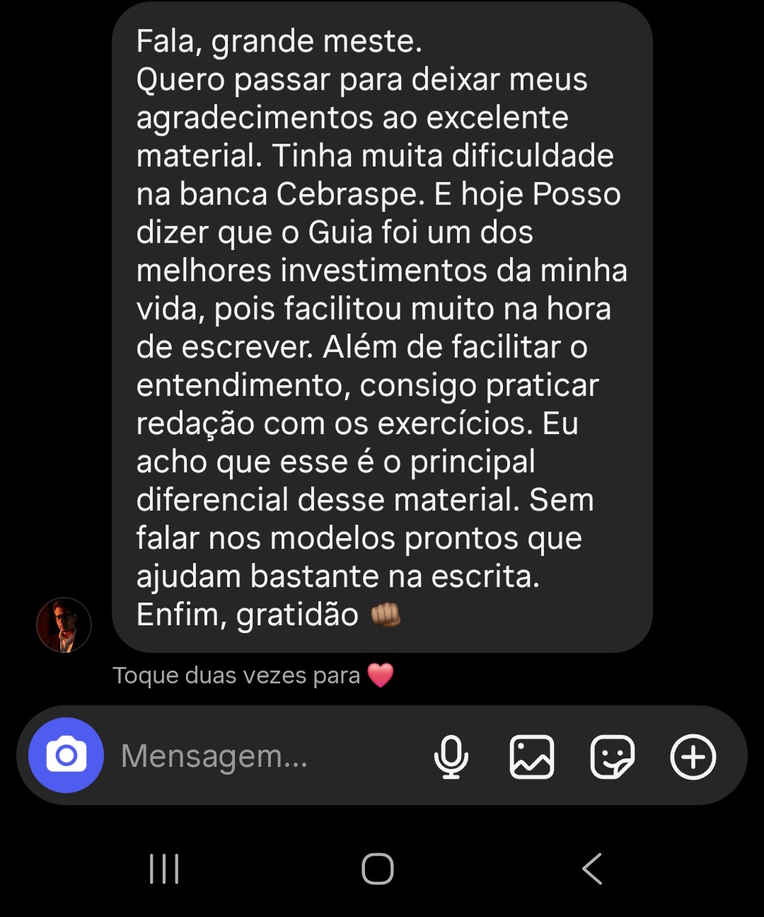Depoimento em texto 1 de 4